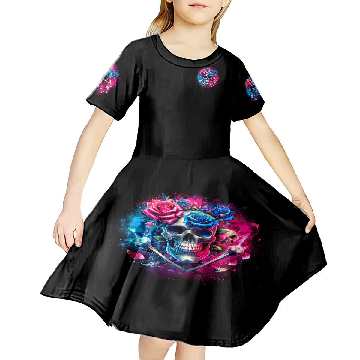Rose SKull Kid Short Sleeve Dress Sorry Honey Sarcasm Falls Out Of My Mouth Just Like Stupid Fall From Your - Wonder Print Shop