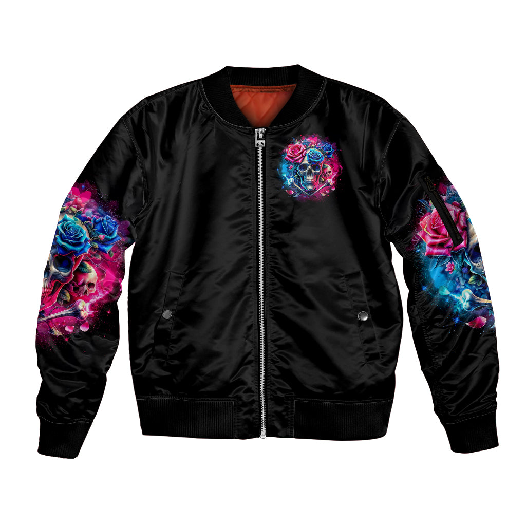 Rose SKull Sleeve Zip Bomber Jacket Sorry Honey Sarcasm Falls Out Of My Mouth Just Like Stupid Fall From Your - Wonder Print Shop