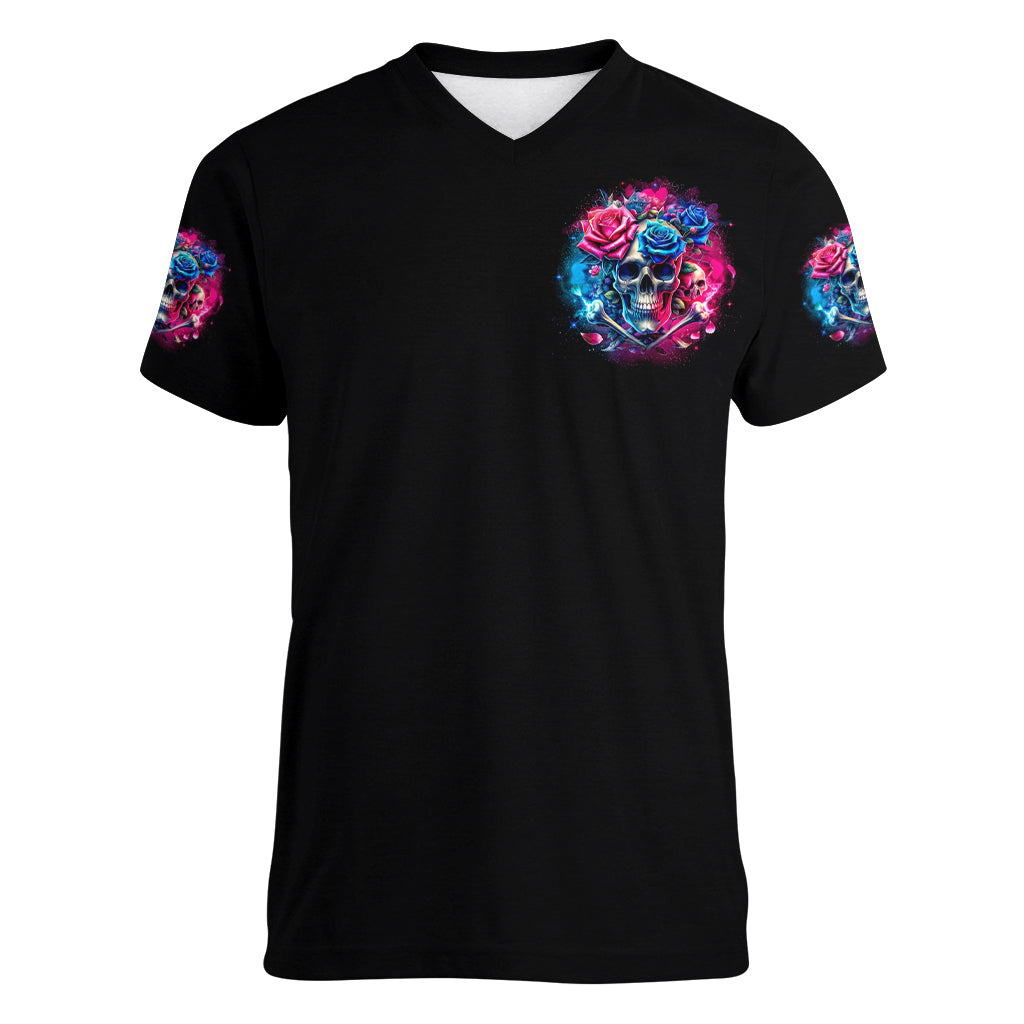 Rose SKull Women V Neck T Shirt Sorry Honey Sarcasm Falls Out Of My Mouth Just Like Stupid Fall From Your - Wonder Print Shop