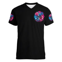 Rose SKull Women V Neck T Shirt Sorry Honey Sarcasm Falls Out Of My Mouth Just Like Stupid Fall From Your - Wonder Print Shop