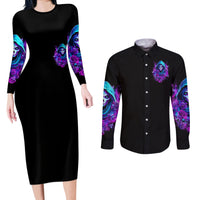 Witch Skull Couples Matching Long Sleeve Bodycon Dress and Long Sleeve Button Shirt I Hold A Beast An Angel And Crazy Lady In Me - Wonder Print Shop