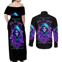 Witch Skull Couples Matching Off Shoulder Maxi Dress and Long Sleeve Button Shirt I Hold A Beast An Angel And Crazy Lady In Me - Wonder Print Shop