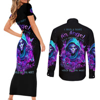 Witch Skull Couples Matching Short Sleeve Bodycon Dress and Long Sleeve Button Shirt I Hold A Beast An Angel And Crazy Lady In Me - Wonder Print Shop