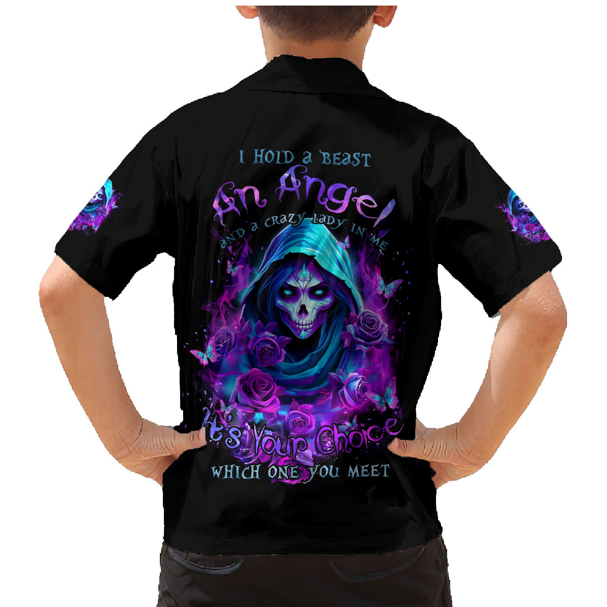 Witch Skull Family Matching Mermaid Dress and Hawaiian Shirt I Hold A Beast An Angel And Crazy Lady In Me - Wonder Print Shop