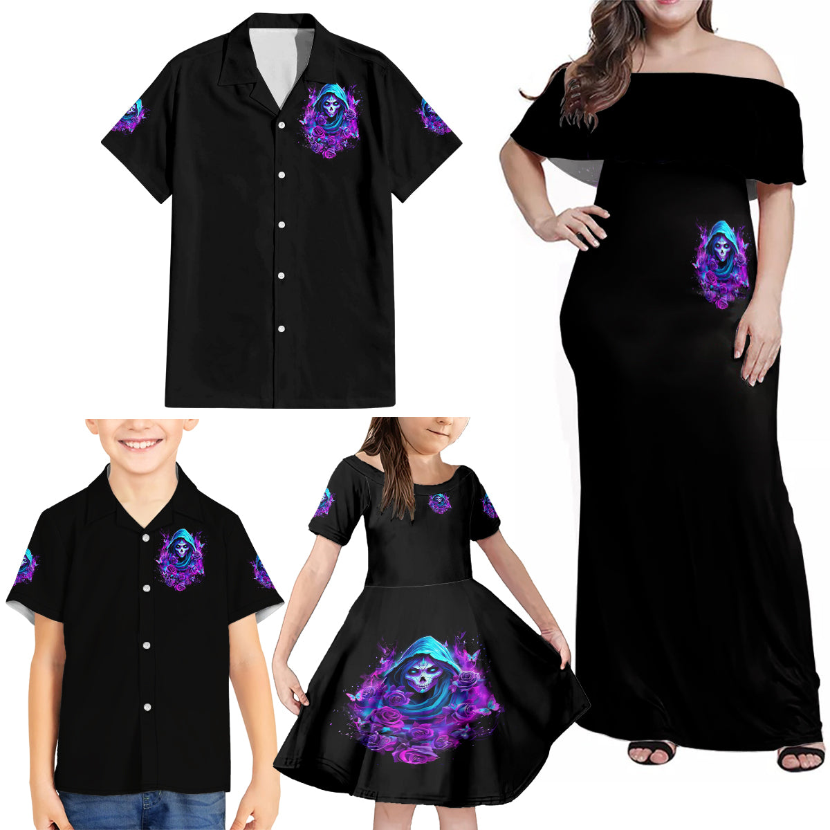 Witch Skull Family Matching Off Shoulder Maxi Dress and Hawaiian Shirt I Hold A Beast An Angel And Crazy Lady In Me - Wonder Print Shop