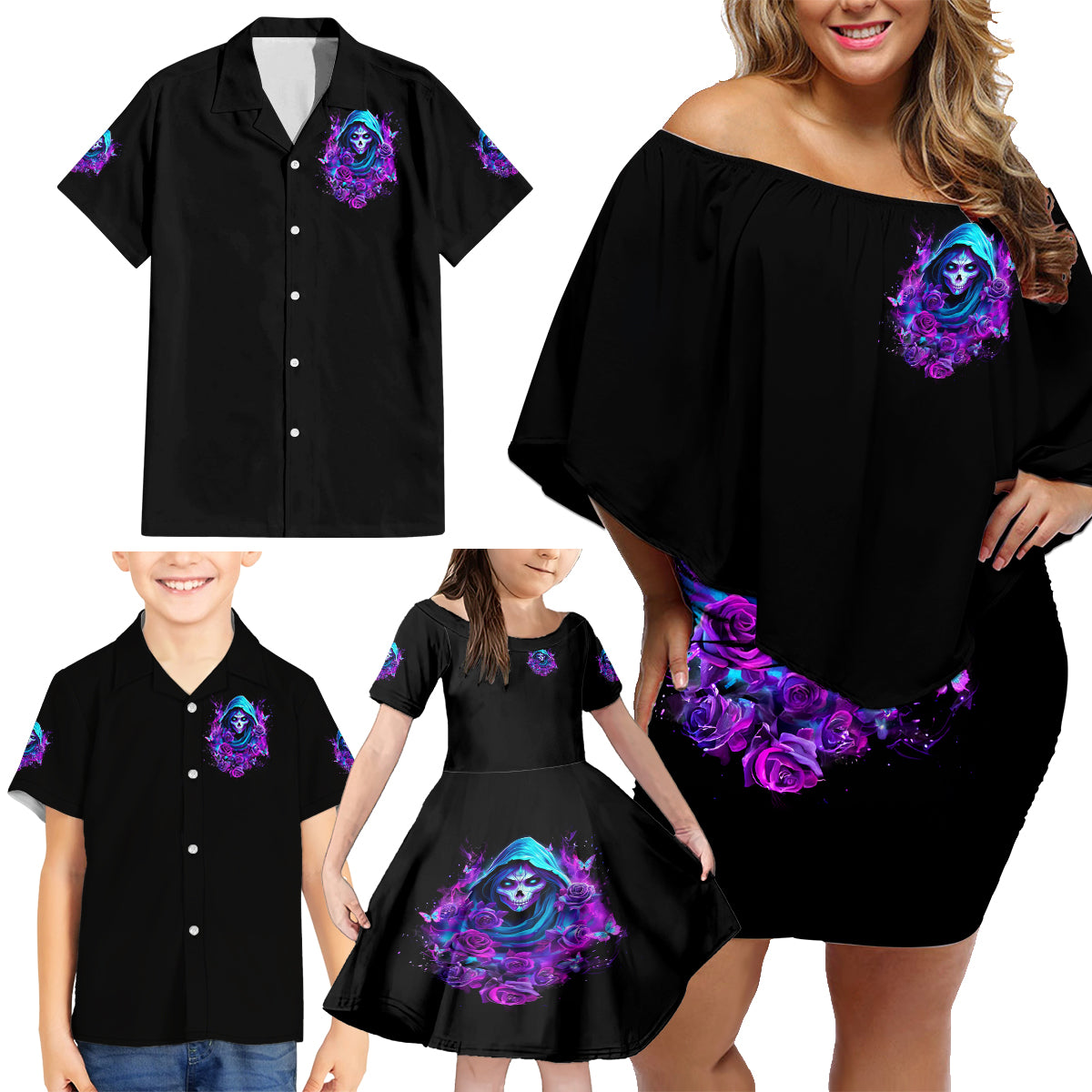 Witch Skull Family Matching Off Shoulder Short Dress and Hawaiian Shirt I Hold A Beast An Angel And Crazy Lady In Me - Wonder Print Shop