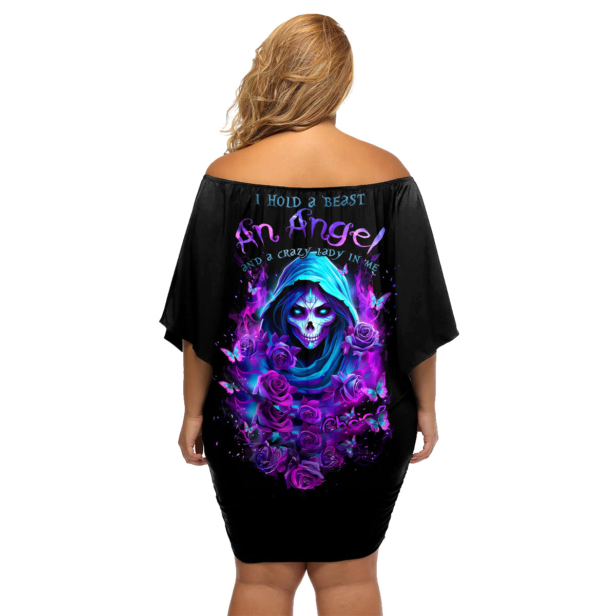 Witch Skull Family Matching Off Shoulder Short Dress and Hawaiian Shirt I Hold A Beast An Angel And Crazy Lady In Me - Wonder Print Shop