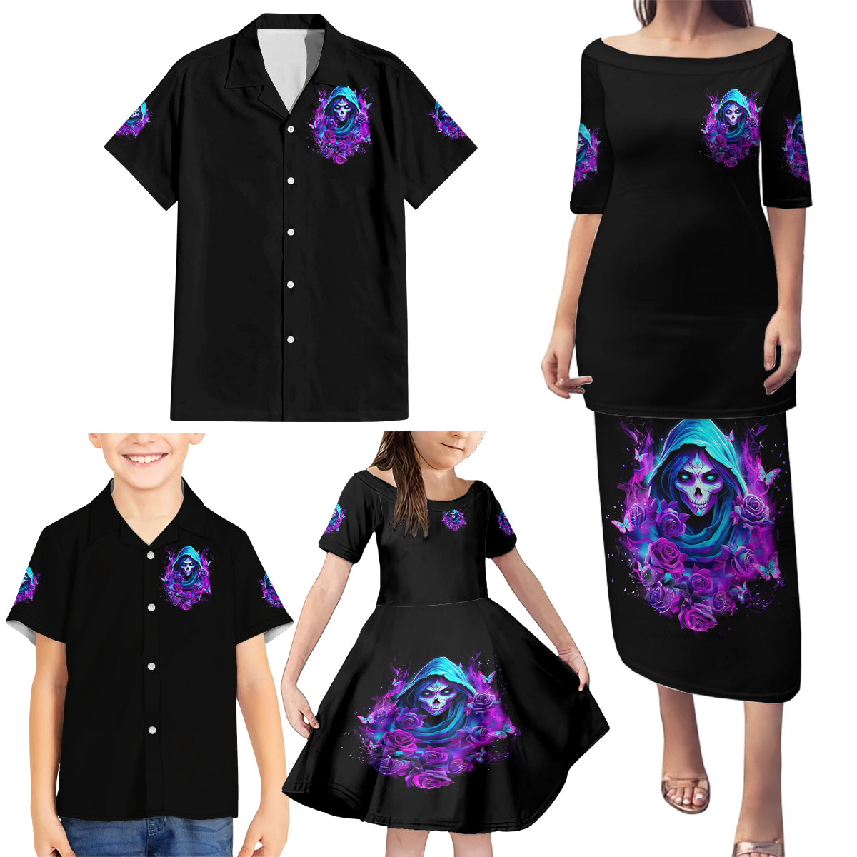Witch Skull Family Matching Puletasi and Hawaiian Shirt I Hold A Beast An Angel And Crazy Lady In Me - Wonder Print Shop
