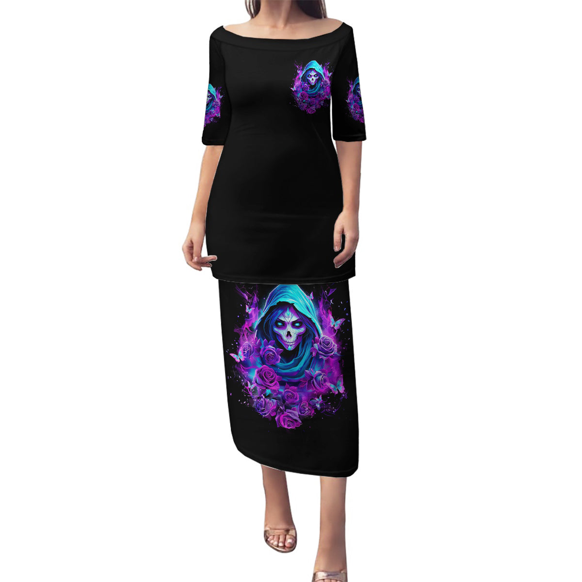 Witch Skull Family Matching Puletasi and Hawaiian Shirt I Hold A Beast An Angel And Crazy Lady In Me - Wonder Print Shop