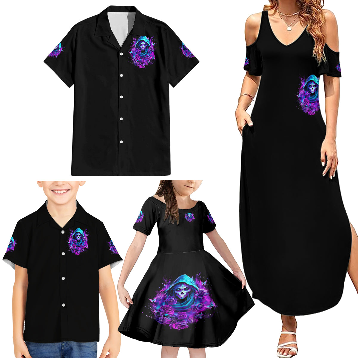 Witch Skull Family Matching Summer Maxi Dress and Hawaiian Shirt I Hold A Beast An Angel And Crazy Lady In Me - Wonder Print Shop