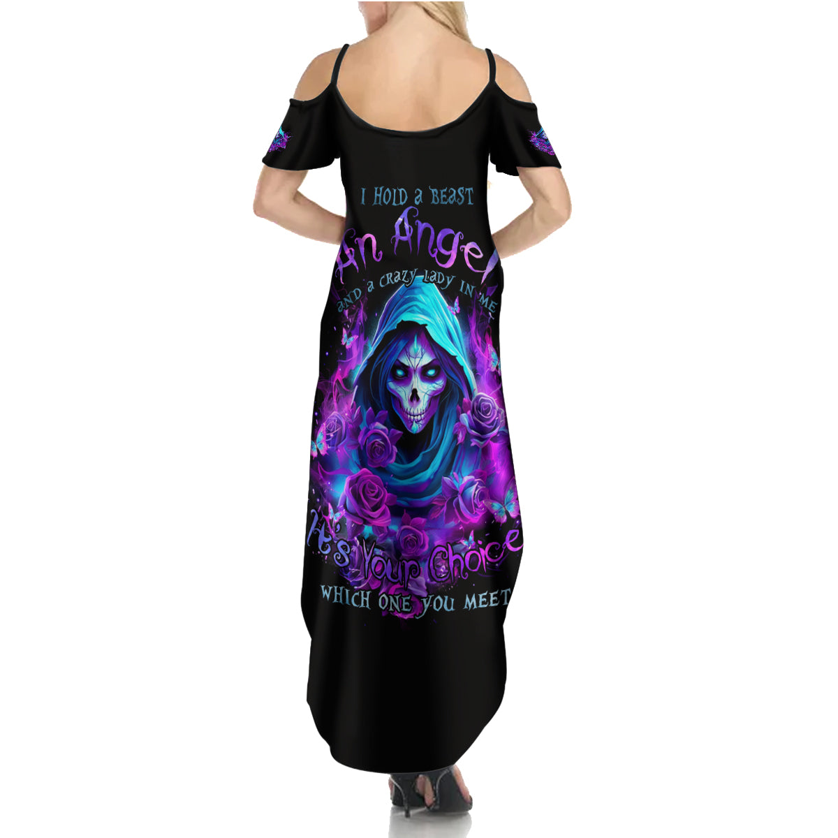 Witch Skull Family Matching Summer Maxi Dress and Hawaiian Shirt I Hold A Beast An Angel And Crazy Lady In Me - Wonder Print Shop