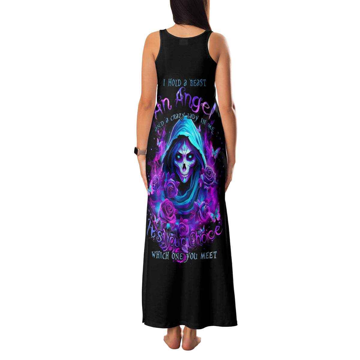 Witch Skull Family Matching Tank Maxi Dress and Hawaiian Shirt I Hold A Beast An Angel And Crazy Lady In Me - Wonder Print Shop