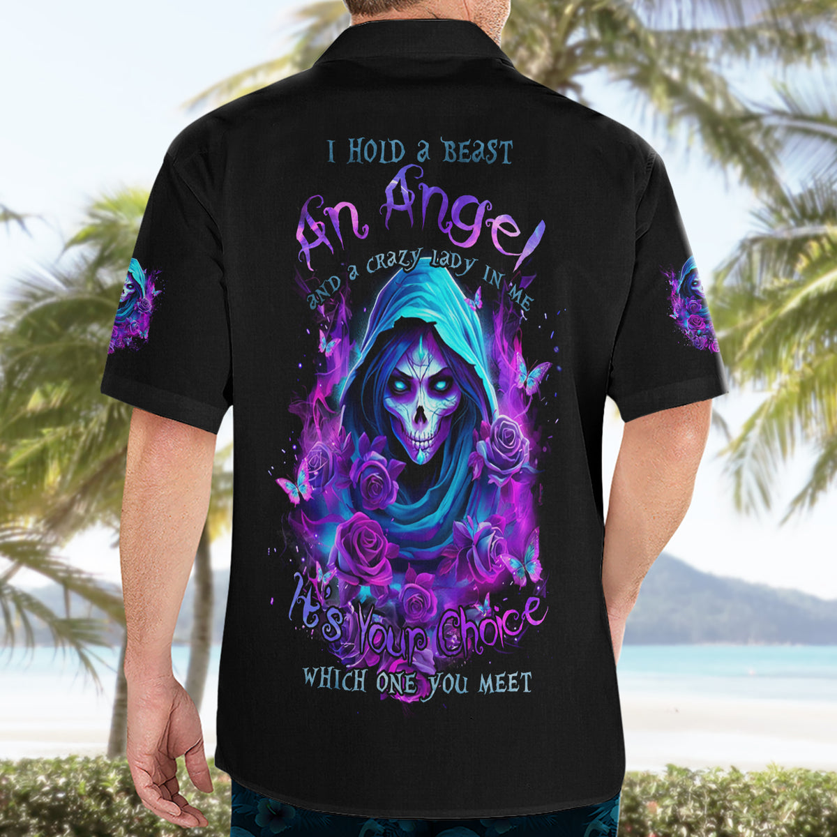 Witch Skull Hawaiian Shirt I Hold A Beast An Angel And Crazy Lady In Me - Wonder Print Shop