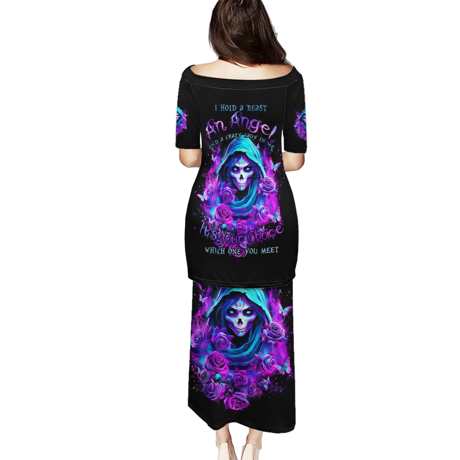 Witch Skull Puletasi I Hold A Beast An Angel And Crazy Lady In Me - Wonder Print Shop