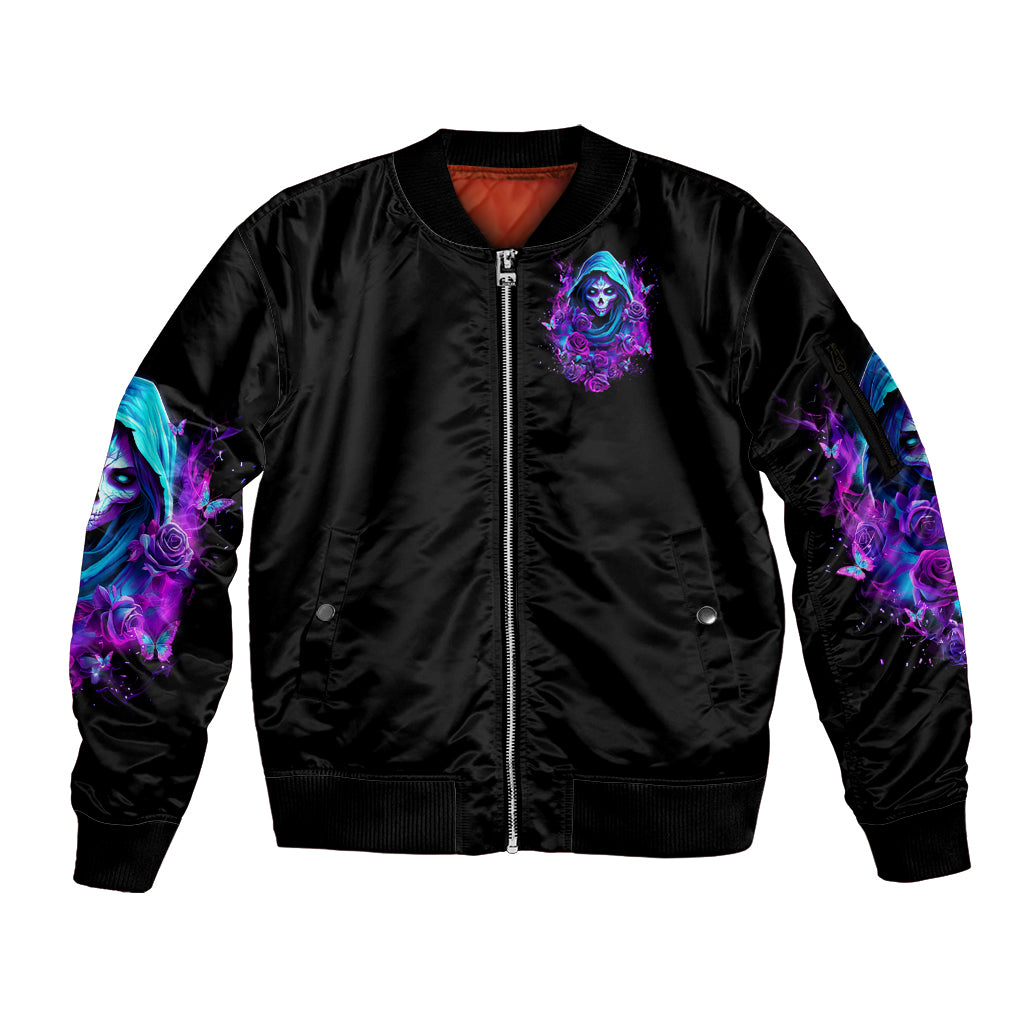 Witch Skull Sleeve Zip Bomber Jacket I Hold A Beast An Angel And Crazy Lady In Me - Wonder Print Shop