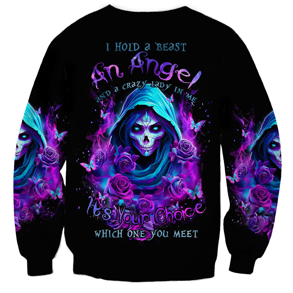 Witch Skull Sweatshirt I Hold A Beast An Angel And Crazy Lady In Me - Wonder Print Shop