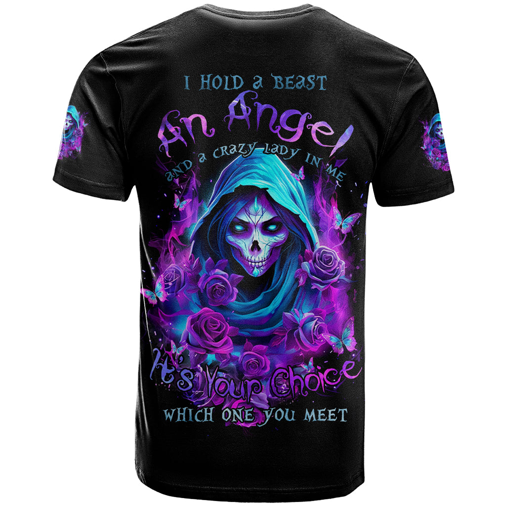Witch Skull T Shirt I Hold A Beast An Angel And Crazy Lady In Me - Wonder Print Shop
