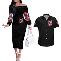 Evil Angel Skull Couples Matching Off The Shoulder Long Sleeve Dress and Hawaiian Shirt Heaven Don't Want Me And Hell Afraid - Wonder Print Shop