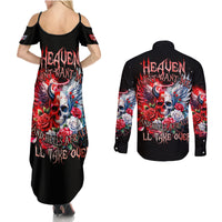 Evil Angel Skull Couples Matching Summer Maxi Dress and Long Sleeve Button Shirt Heaven Don't Want Me And Hell Afraid - Wonder Print Shop
