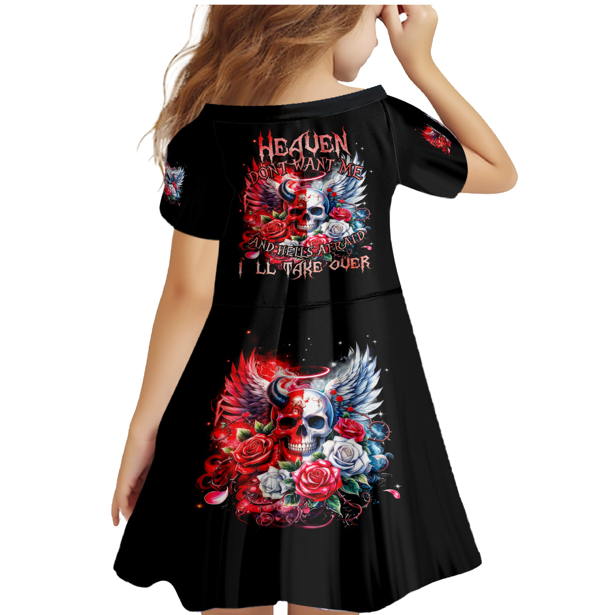 Evil Angel Skull Family Matching Mermaid Dress and Hawaiian Shirt Heaven Don't Want Me And Hell Afraid - Wonder Print Shop
