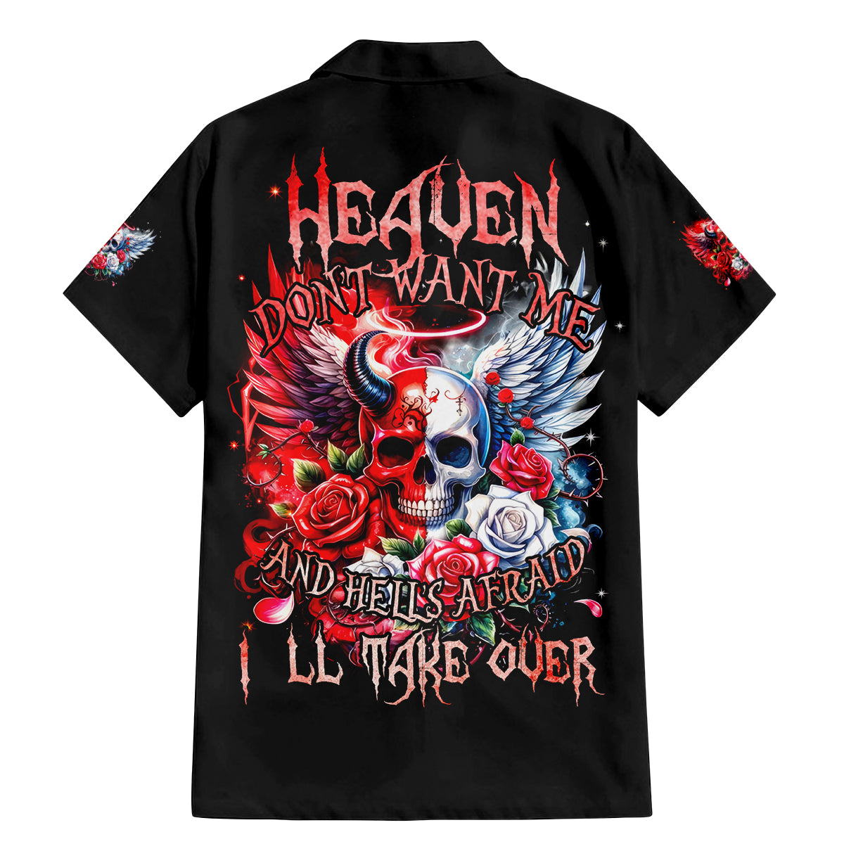 Evil Angel Skull Family Matching Mermaid Dress and Hawaiian Shirt Heaven Don't Want Me And Hell Afraid - Wonder Print Shop