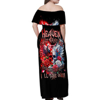 Evil Angel Skull Family Matching Off Shoulder Maxi Dress and Hawaiian Shirt Heaven Don't Want Me And Hell Afraid - Wonder Print Shop