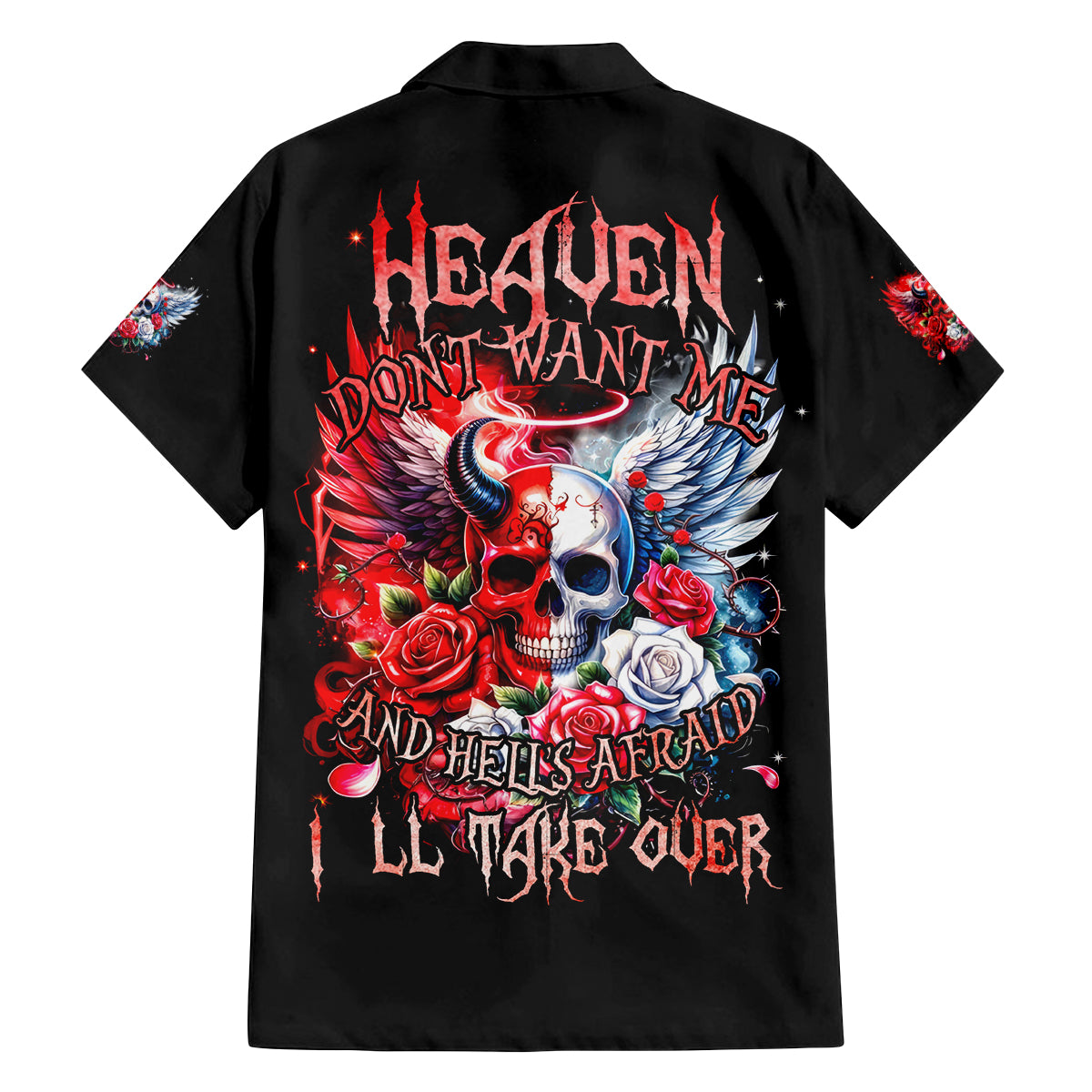 Evil Angel Skull Family Matching Off Shoulder Short Dress and Hawaiian Shirt Heaven Don't Want Me And Hell Afraid - Wonder Print Shop