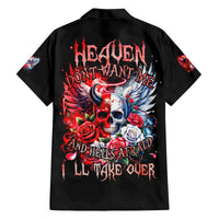 Evil Angel Skull Family Matching Off Shoulder Short Dress and Hawaiian Shirt Heaven Don't Want Me And Hell Afraid - Wonder Print Shop