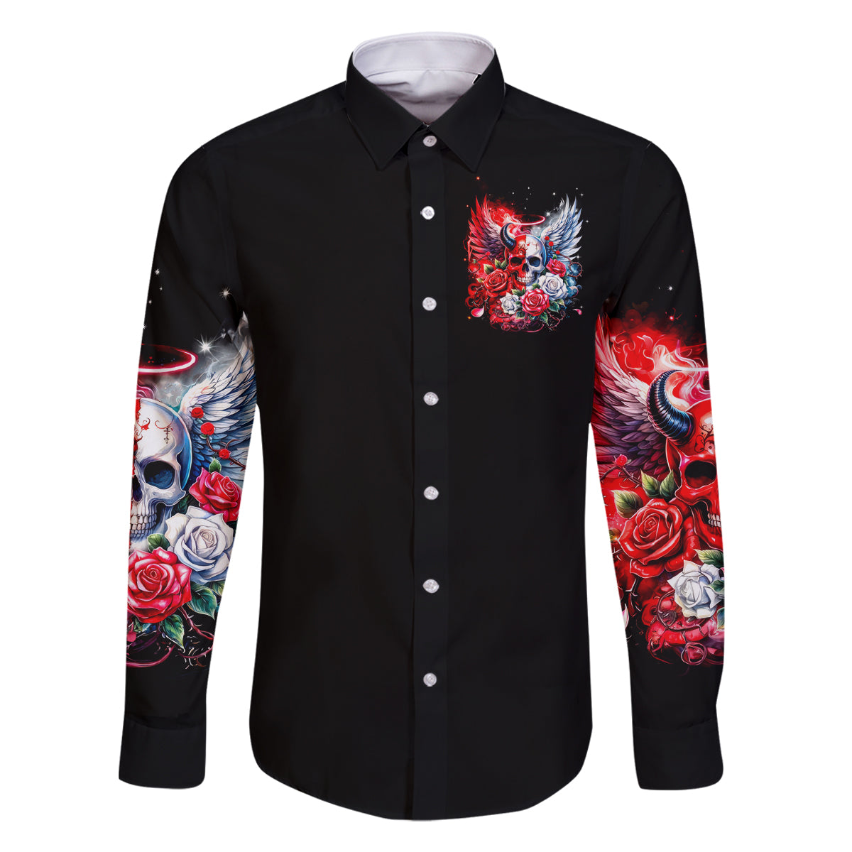 Evil Angel Skull Family Matching Off Shoulder Short Dress and Hawaiian Shirt Heaven Don't Want Me And Hell Afraid - Wonder Print Shop