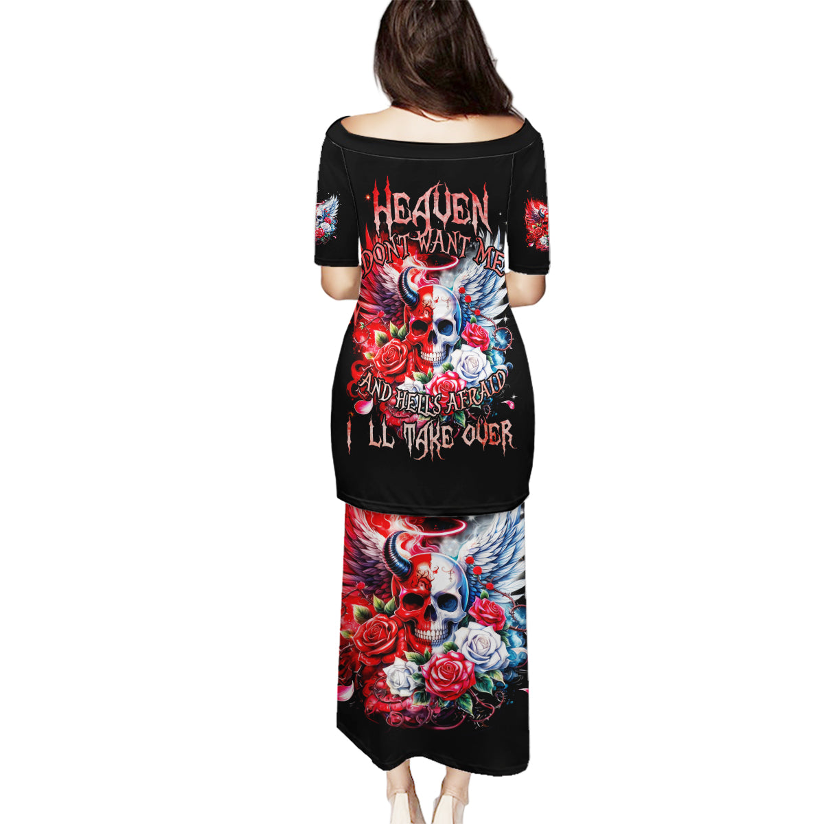 Evil Angel Skull Family Matching Puletasi and Hawaiian Shirt Heaven Don't Want Me And Hell Afraid - Wonder Print Shop