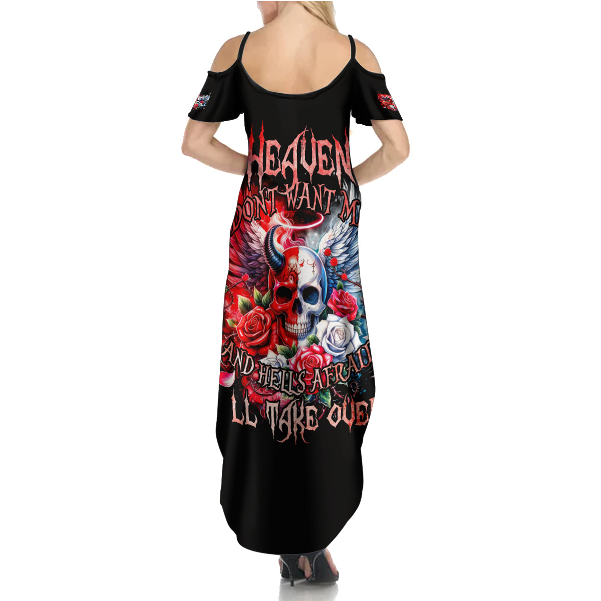 Evil Angel Skull Family Matching Summer Maxi Dress and Hawaiian Shirt Heaven Don't Want Me And Hell Afraid - Wonder Print Shop