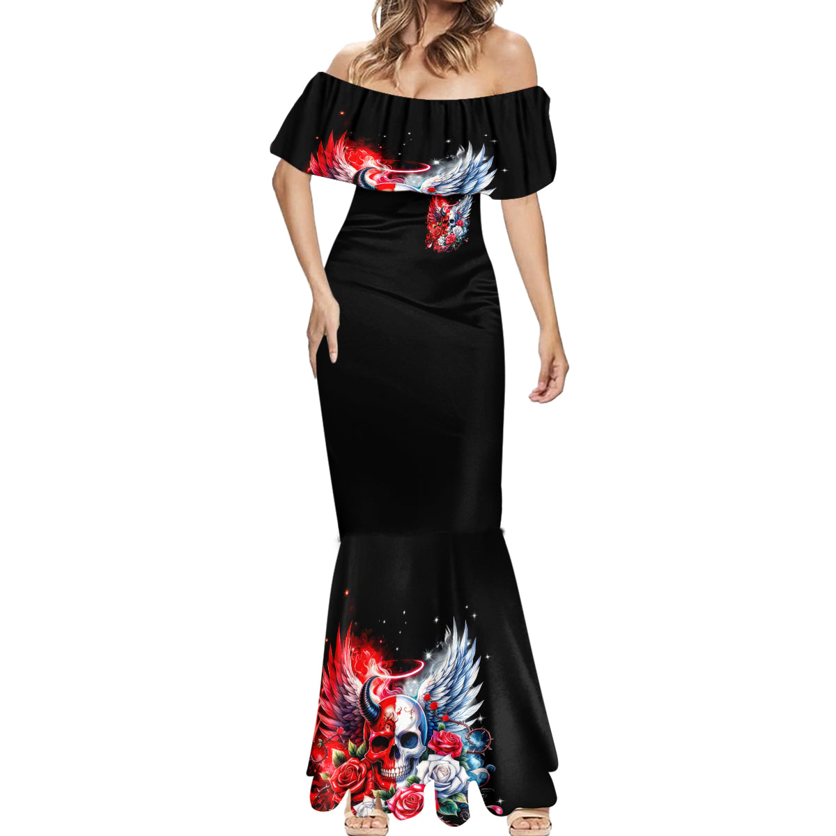 Evil Angel Skull Mermaid Dress Heaven Don't Want Me And Hell Afraid - Wonder Print Shop
