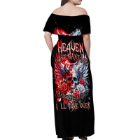 Evil Angel Skull Off Shoulder Maxi Dress Heaven Don't Want Me And Hell Afraid - Wonder Print Shop