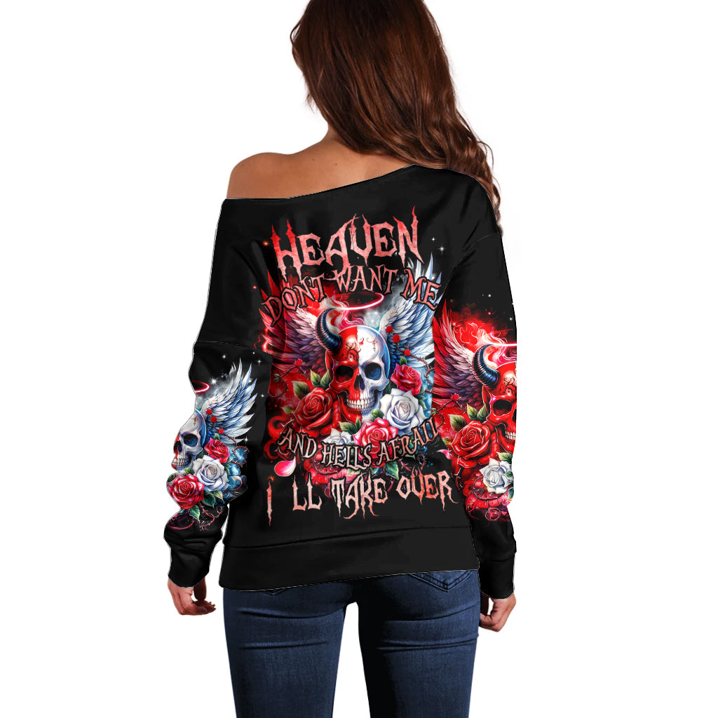 Evil Angel Skull Off Shoulder Sweater Heaven Don't Want Me And Hell Afraid - Wonder Print Shop