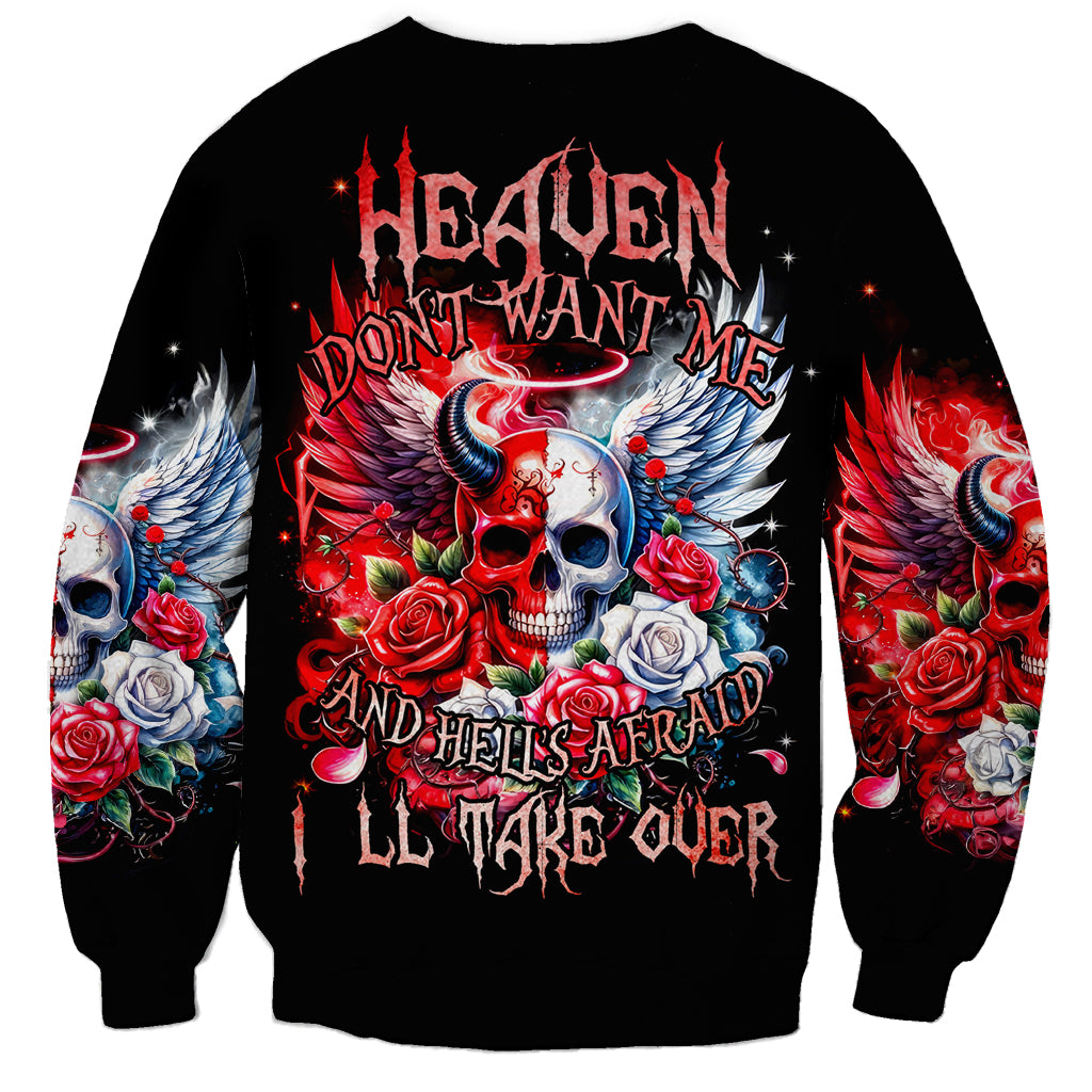 Evil Angel Skull Sweatshirt Heaven Don't Want Me And Hell Afraid - Wonder Print Shop