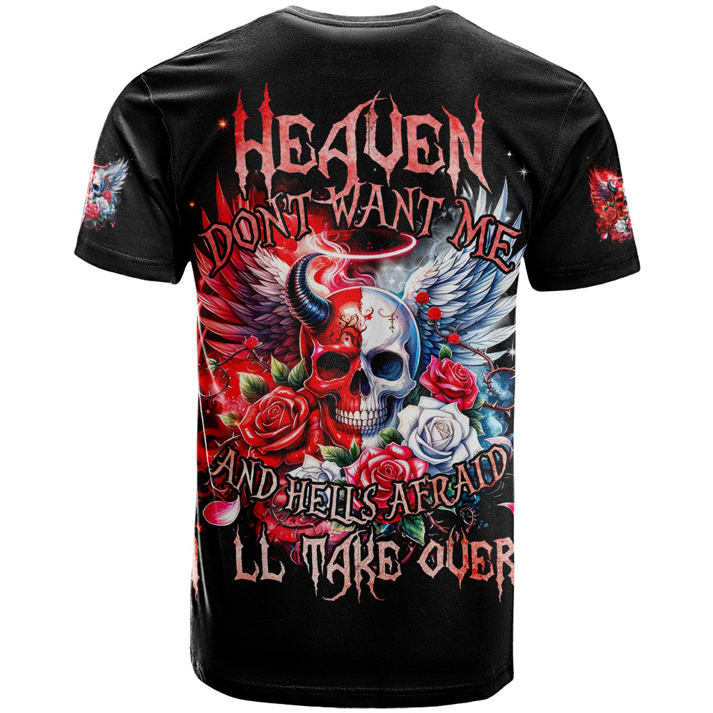 Evil Angel Skull T Shirt Heaven Don't Want Me And Hell Afraid - Wonder Print Shop