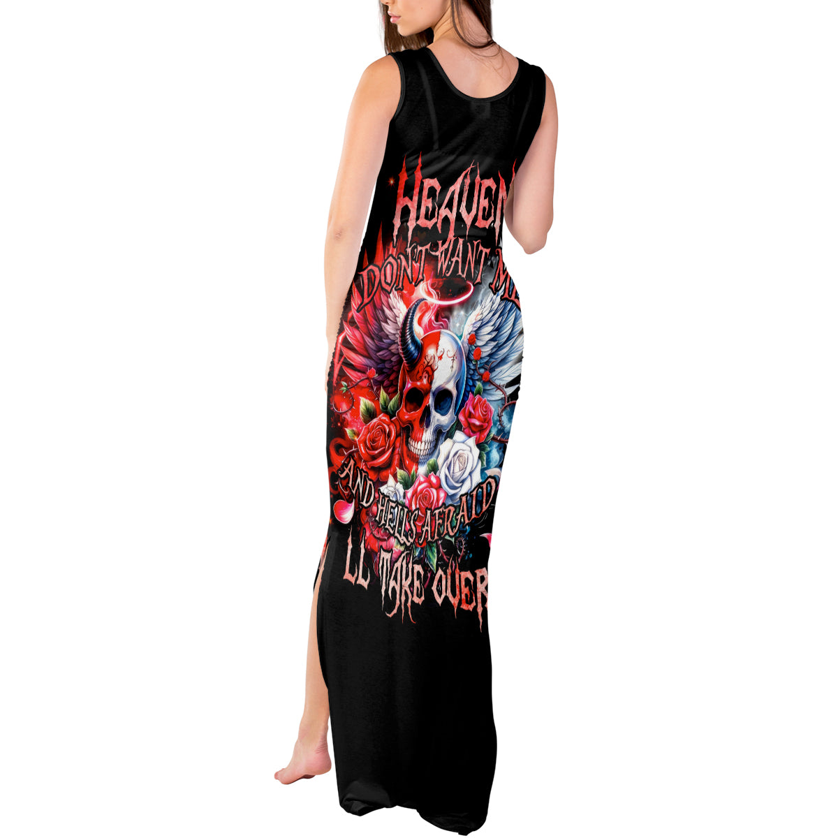 Evil Angel Skull Tank Maxi Dress Heaven Don't Want Me And Hell Afraid - Wonder Print Shop
