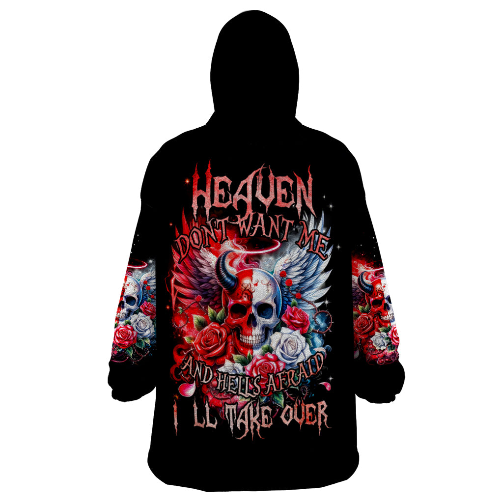 Evil Angel Skull Wearable Blanket Hoodie Heaven Don't Want Me And Hell Afraid - Wonder Print Shop