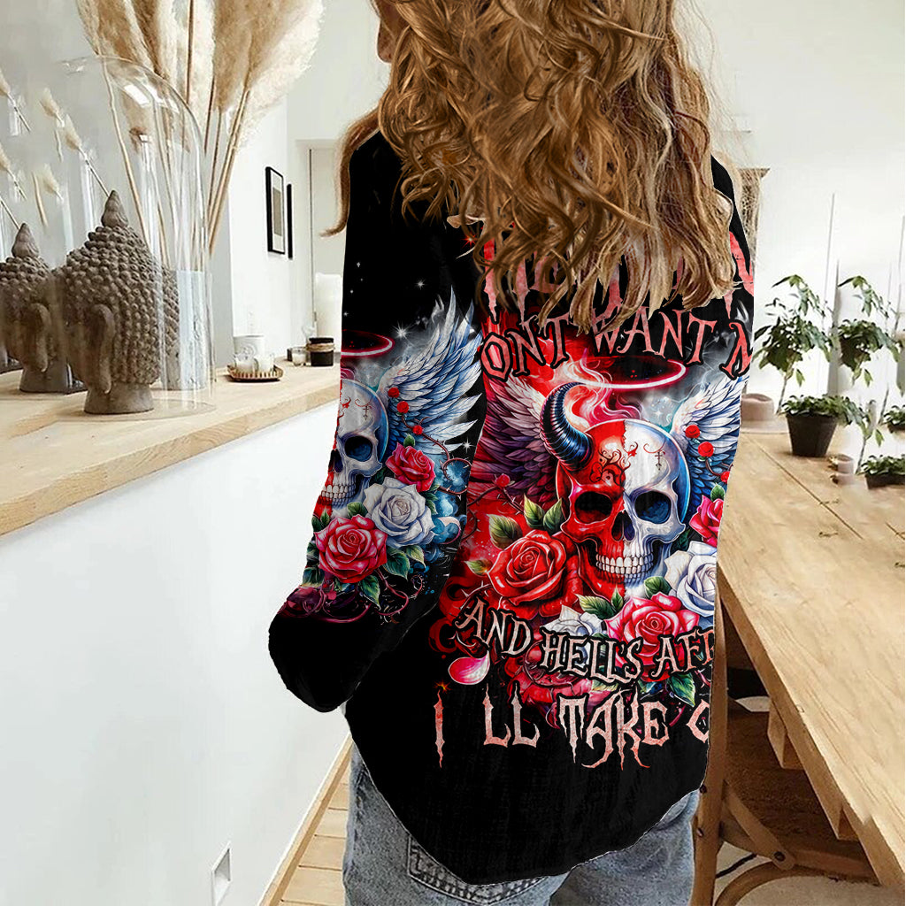 Evil Angel Skull Women Casual Shirt Heaven Don't Want Me And Hell Afraid - Wonder Print Shop