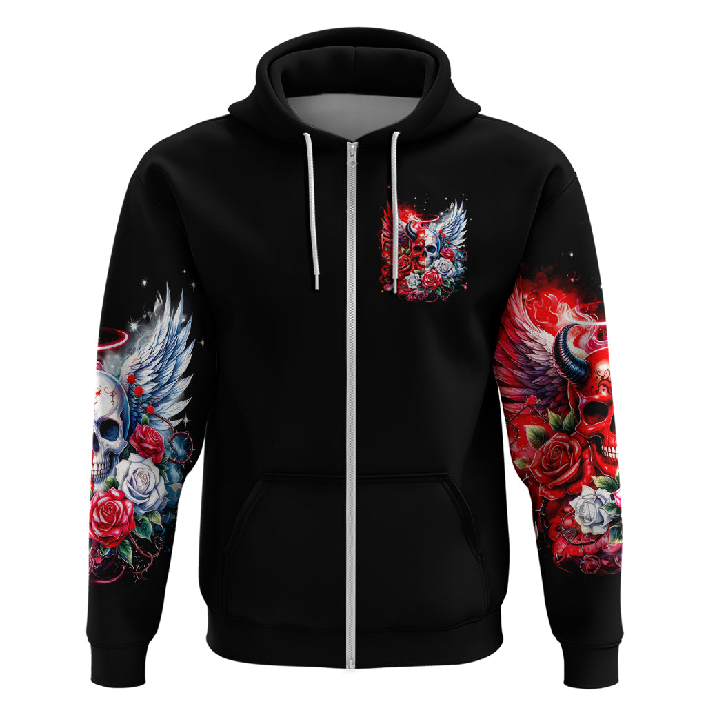 Evil Angel Skull Zip Hoodie Heaven Don't Want Me And Hell Afraid - Wonder Print Shop