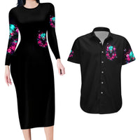 Rose Skull Couples Matching Long Sleeve Bodycon Dress and Hawaiian Shirt I'm Not Anti-Social I'm Just Not User Friendly - Wonder Print Shop