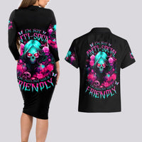 Rose Skull Couples Matching Long Sleeve Bodycon Dress and Hawaiian Shirt I'm Not Anti-Social I'm Just Not User Friendly - Wonder Print Shop
