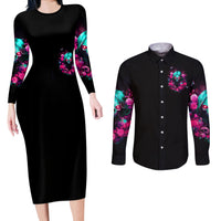 Rose Skull Couples Matching Long Sleeve Bodycon Dress and Long Sleeve Button Shirt I'm Not Anti-Social I'm Just Not User Friendly - Wonder Print Shop