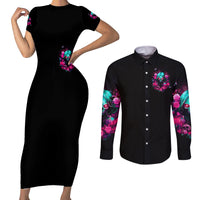 Rose Skull Couples Matching Short Sleeve Bodycon Dress and Long Sleeve Button Shirt I'm Not Anti-Social I'm Just Not User Friendly - Wonder Print Shop