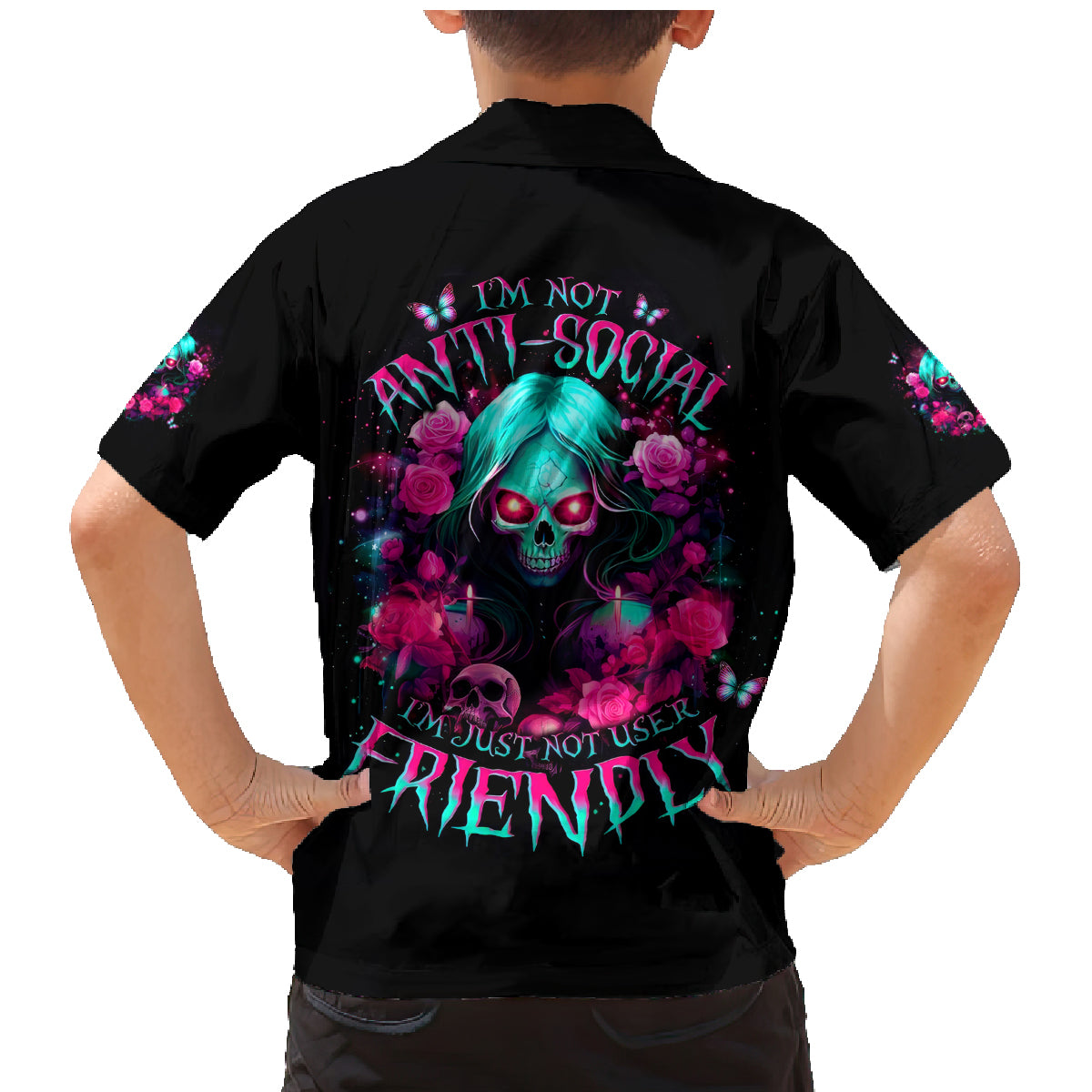 Rose Skull Family Matching Mermaid Dress and Hawaiian Shirt I'm Not Anti-Social I'm Just Not User Friendly - Wonder Print Shop