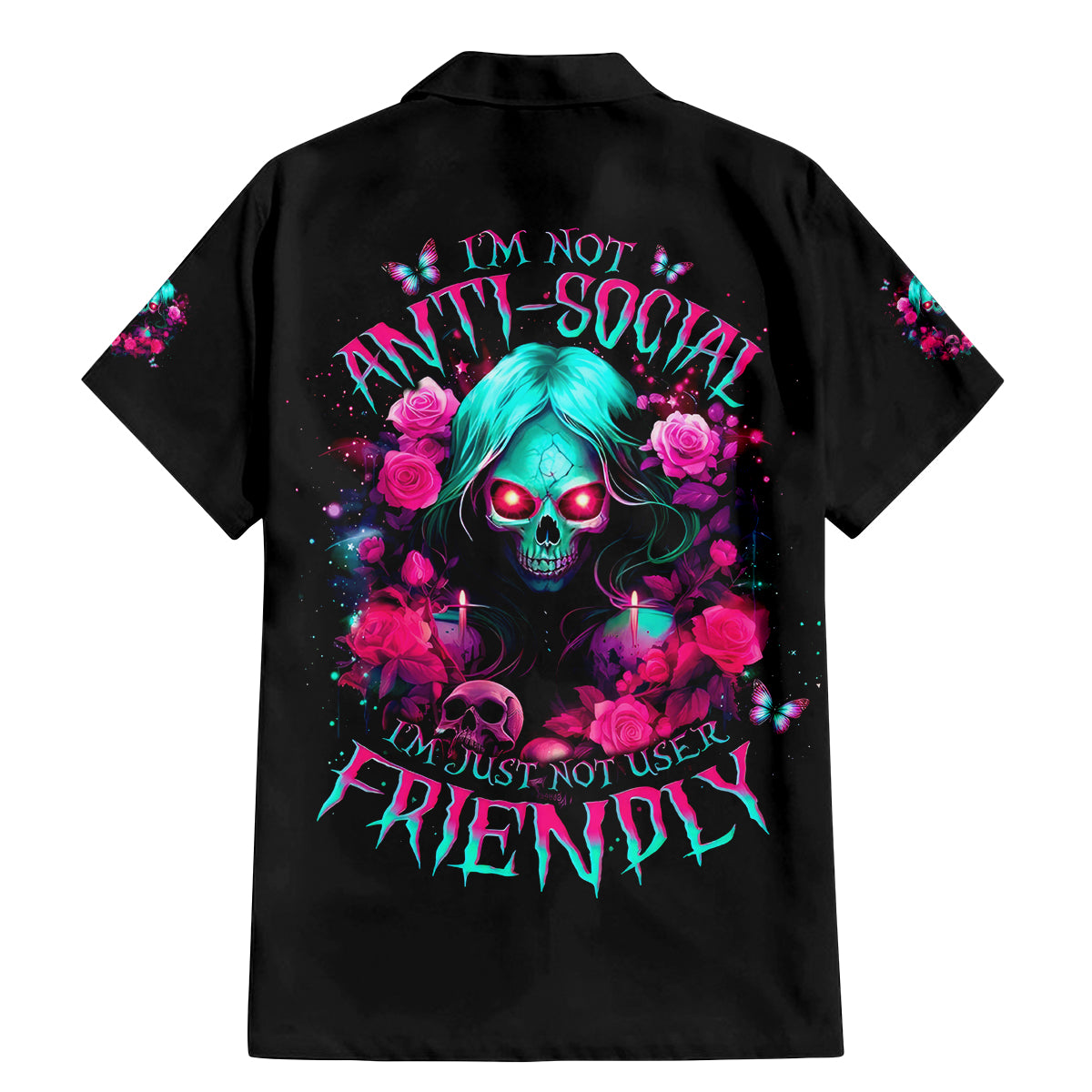 Rose Skull Family Matching Mermaid Dress and Hawaiian Shirt I'm Not Anti-Social I'm Just Not User Friendly - Wonder Print Shop