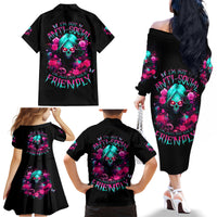 Rose Skull Family Matching Off Shoulder Long Sleeve Dress and Hawaiian Shirt I'm Not Anti-Social I'm Just Not User Friendly - Wonder Print Shop