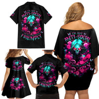 Rose Skull Family Matching Off Shoulder Short Dress and Hawaiian Shirt I'm Not Anti-Social I'm Just Not User Friendly - Wonder Print Shop