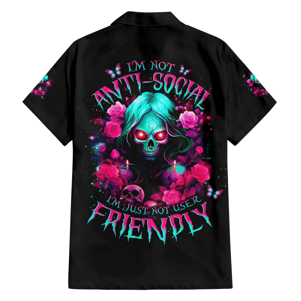 Rose Skull Family Matching Off Shoulder Short Dress and Hawaiian Shirt I'm Not Anti-Social I'm Just Not User Friendly - Wonder Print Shop