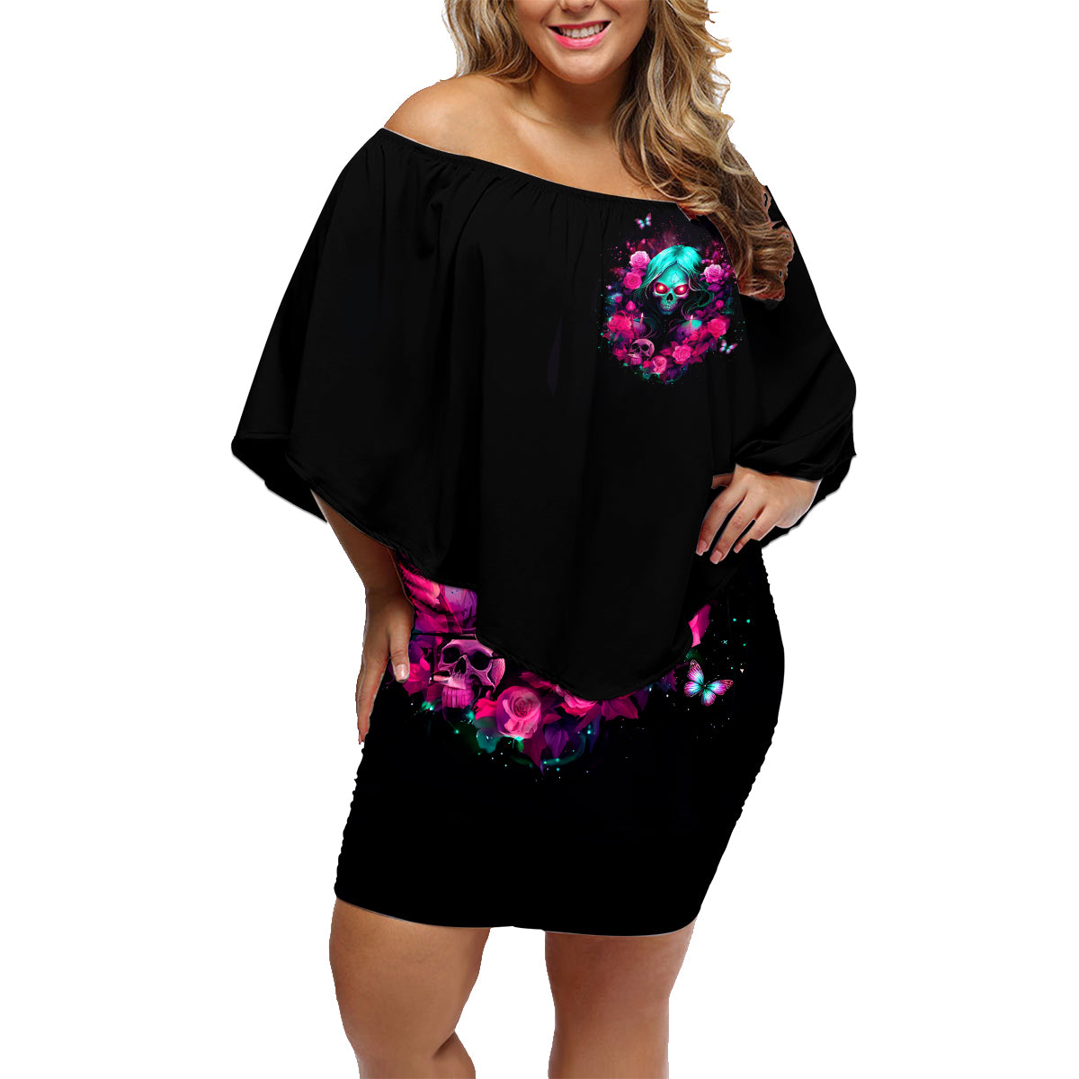 Rose Skull Family Matching Off Shoulder Short Dress and Hawaiian Shirt I'm Not Anti-Social I'm Just Not User Friendly - Wonder Print Shop